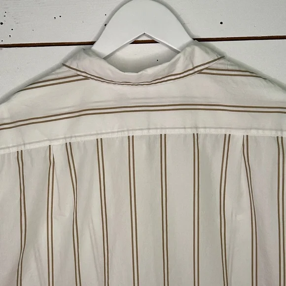 Jenni Kayne Boyfriend Khaki and White Double Striped Button Up Shirt - XL